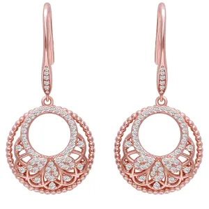 Sterling Silver Rose Gold Crescent Affair Earring (AAA  Quality Zirconia Stone)