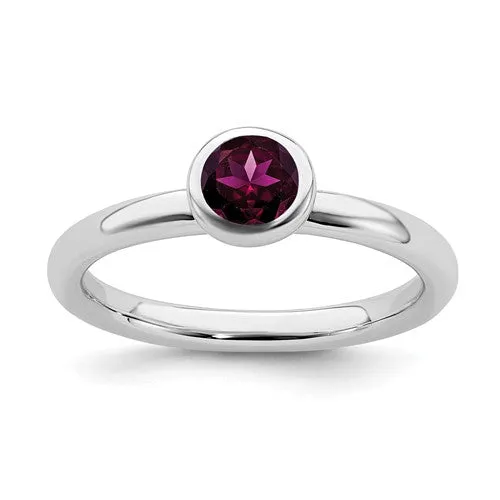 Sterling Silver Stackable Expressions 5mm Round Low Set Rhodolite Garnet Ring