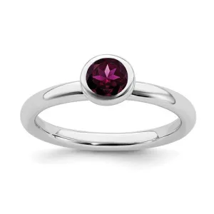 Sterling Silver Stackable Expressions 5mm Round Low Set Rhodolite Garnet Ring