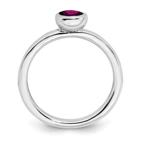 Sterling Silver Stackable Expressions 5mm Round Low Set Rhodolite Garnet Ring