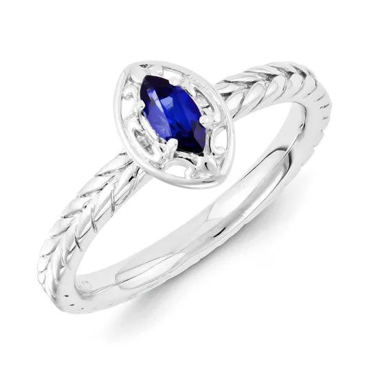 Sterling Silver Stackable Expressions Created Blue Sapphire Marquise Ring