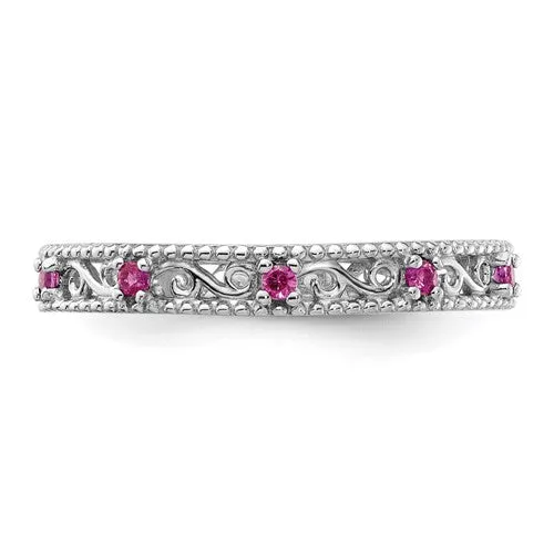 Sterling Silver Stackable Expressions Created Ruby Filigree Ring