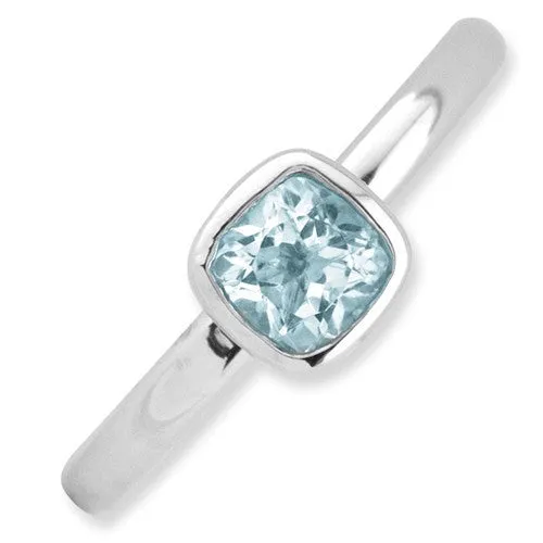 Sterling Silver Stackable Expressions Cushion Cut Light Aquamarine Ring