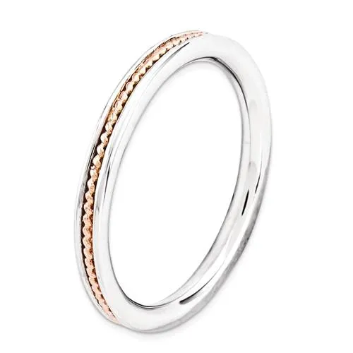 Sterling Silver Stackable Expressions Rose Gold Beaded Channel Ring