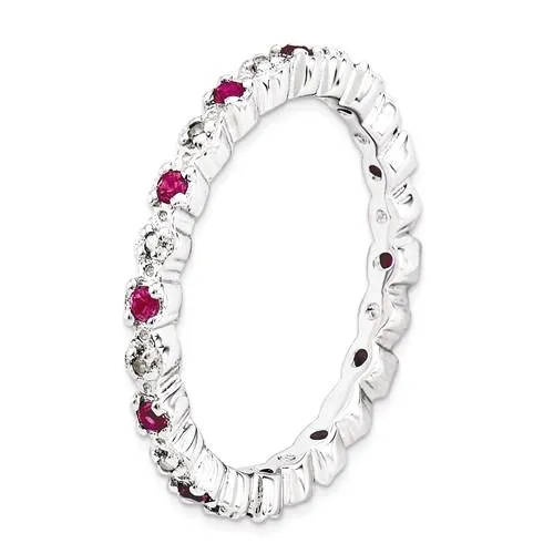 Sterling Silver Stackable Expressions Ruby & Diamond Alternating Eternity Ring