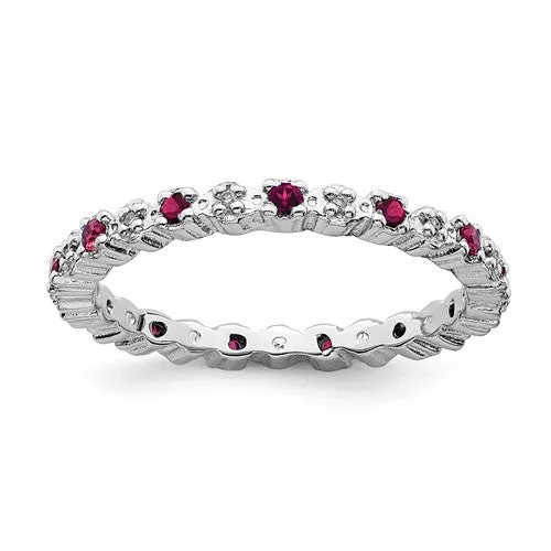 Sterling Silver Stackable Expressions Ruby & Diamond Alternating Eternity Ring