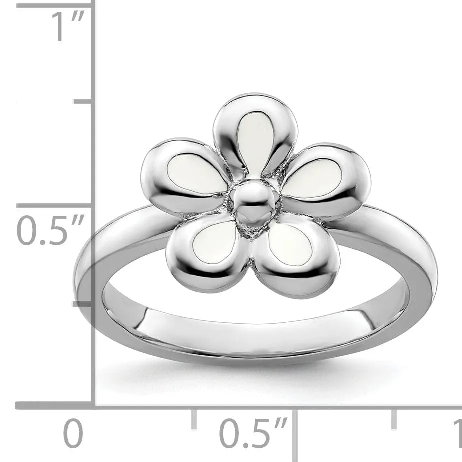 Sterling Silver White Enameled Flower Ring