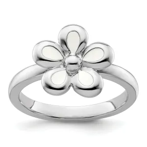 Sterling Silver White Enameled Flower Ring