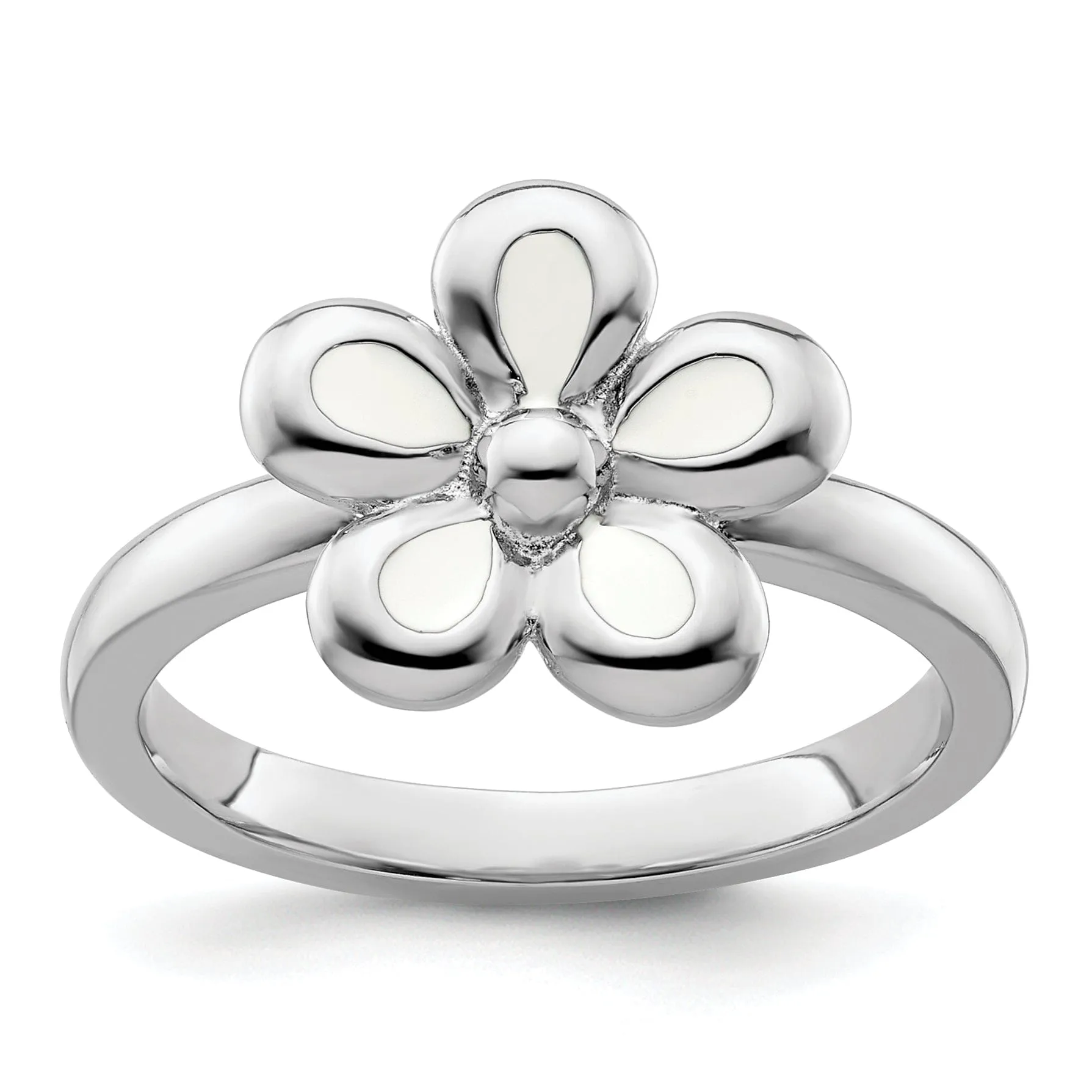 Sterling Silver White Enameled Flower Ring