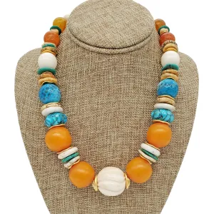 STONE STRUCK JEWELRY Statement Necklace - Amber, Turquoise & Bone New w/Tags