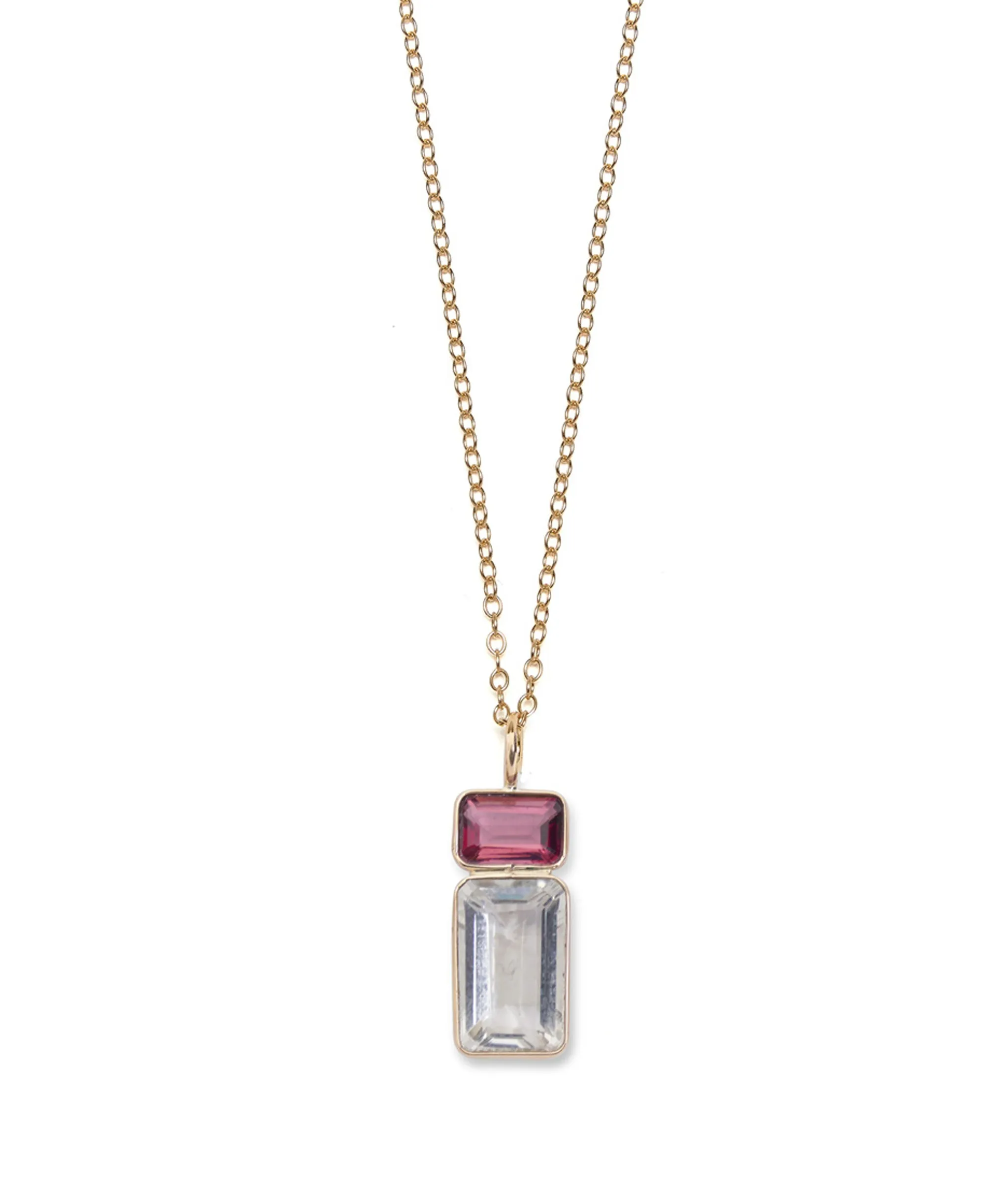 Tall Pink Tourmaline & Green Amethyst 14K Necklace Charm