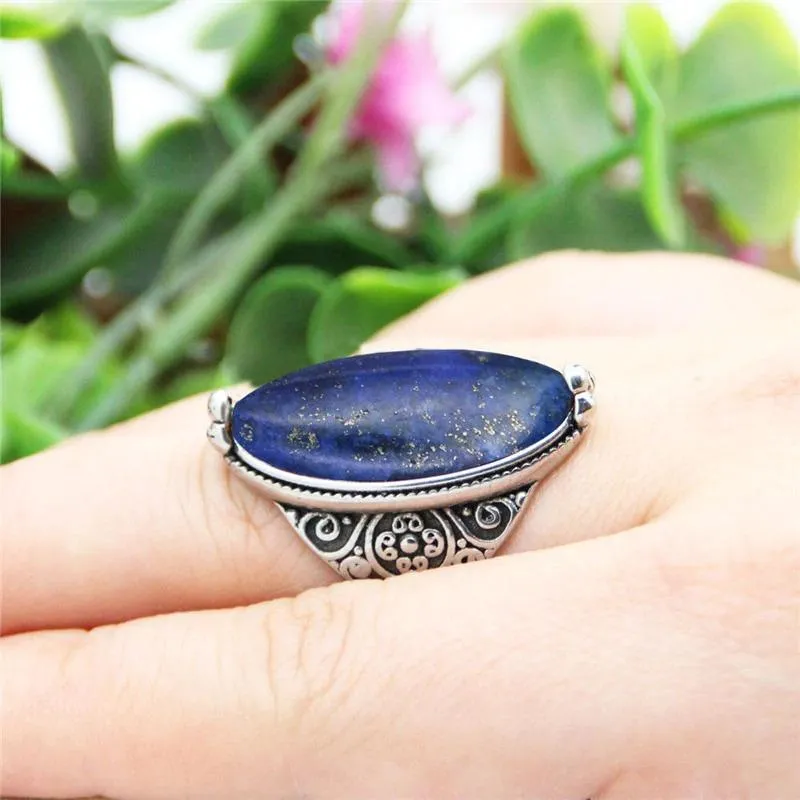 Timeless Earth Stone Ring With Flower Band