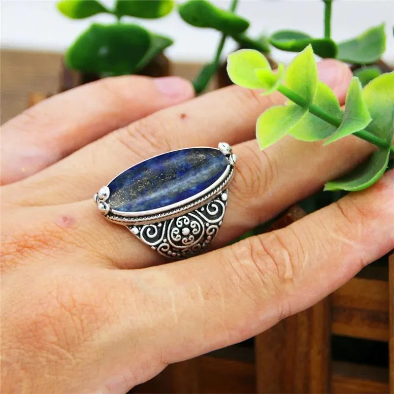 Timeless Earth Stone Ring With Flower Band