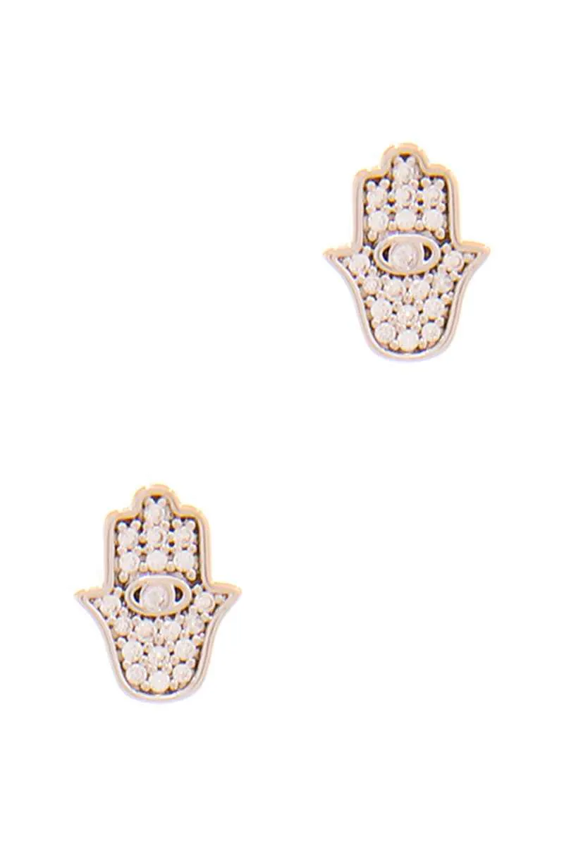 Trendy Hamsa Hand Rhinestone Stud Earring