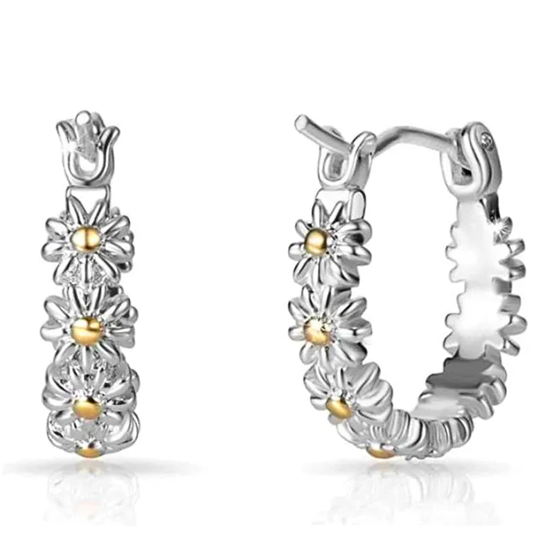 Trendy Jewelry Daisy Flower Hoop Earrings for Women with Zircon in Silver Color