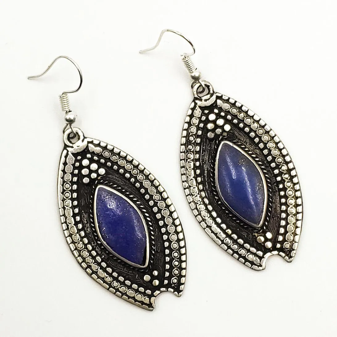 Tribal Drop Earrings - Lapis Stone