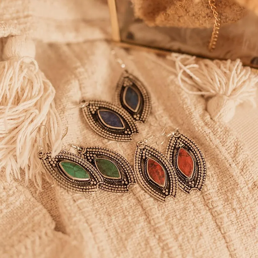 Tribal Drop Earrings - Lapis Stone