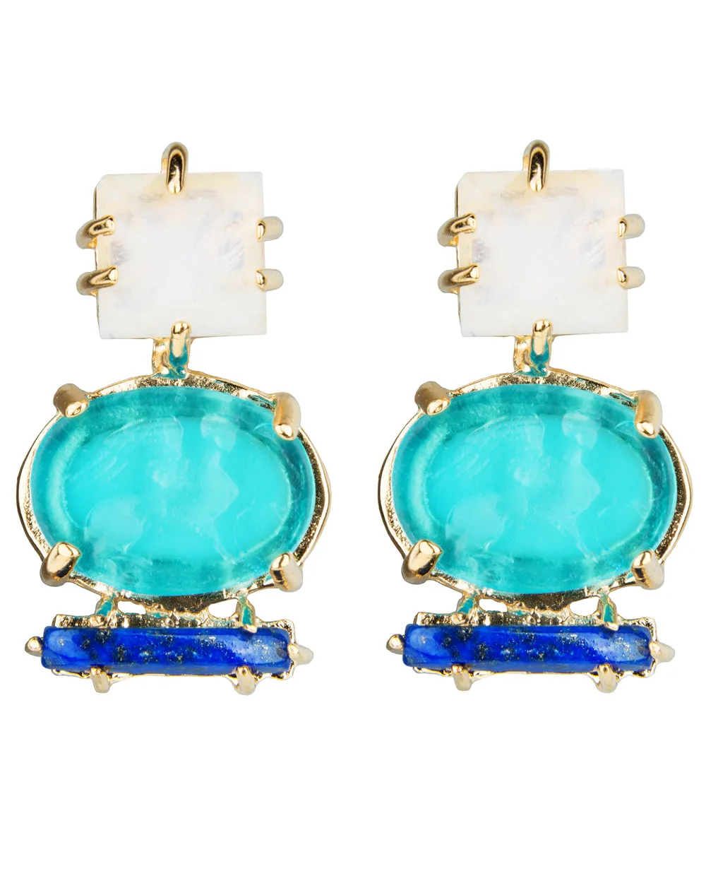 Turquoise Griffin Intaglio Triple Drop Earrings