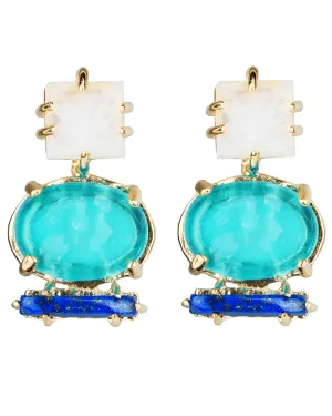 Turquoise Griffin Intaglio Triple Drop Earrings