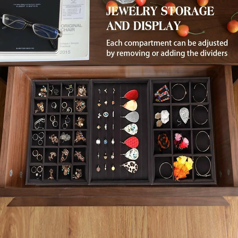 US 4 Pack Stackable Velvet Jewelry Trays Organizer Storage Drawer Display Trays