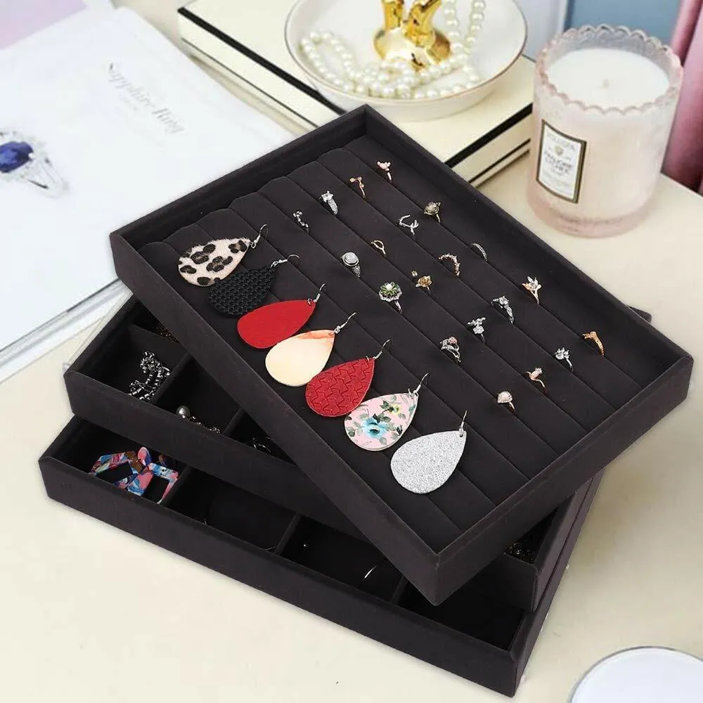 US 4 Pack Stackable Velvet Jewelry Trays Organizer Storage Drawer Display Trays