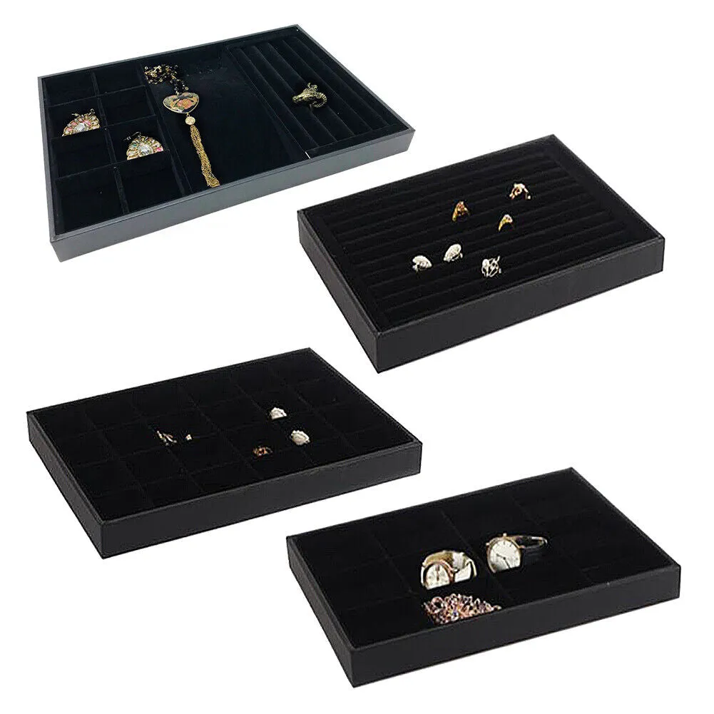 US 4 Pack Stackable Velvet Jewelry Trays Organizer Storage Drawer Display Trays