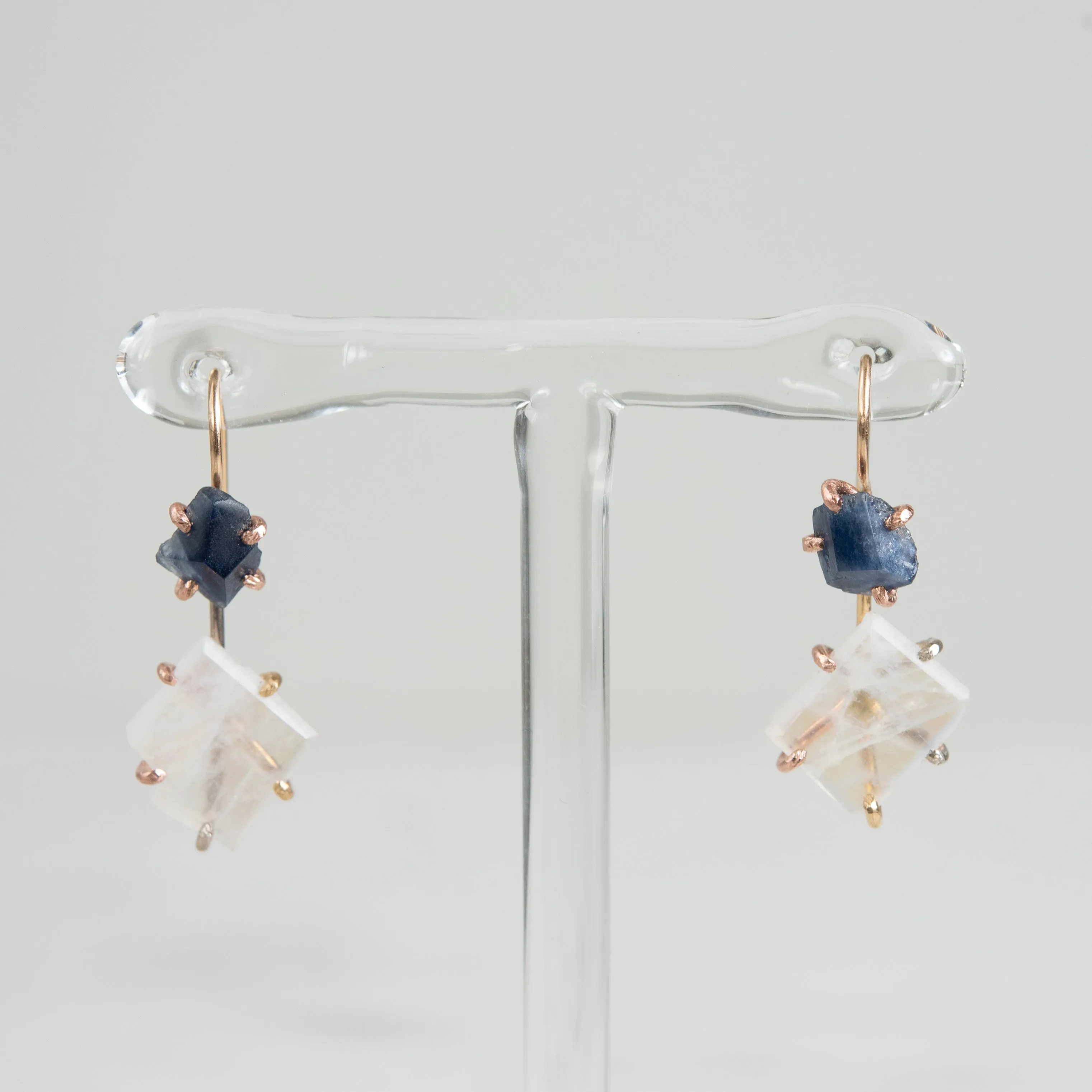 Variance Day/Night Sapphire & Rainbow Moonstone 14K Gold Earings