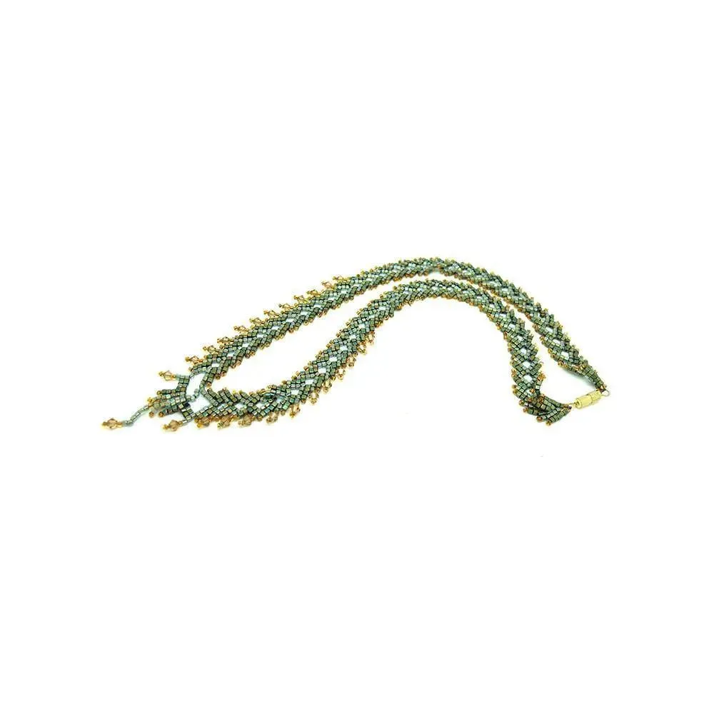 Vintage 1920s Art Deco Beaded Green Beaded Necklace