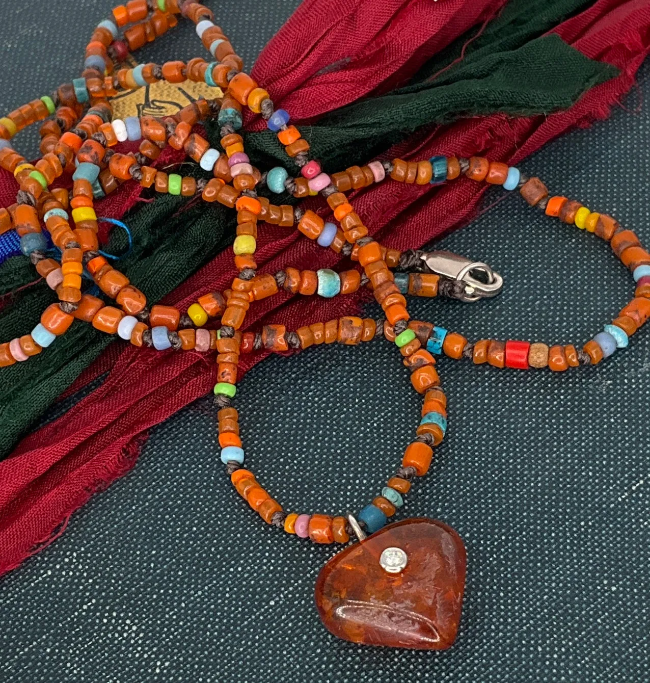 Vintage Amber Heart Necklace