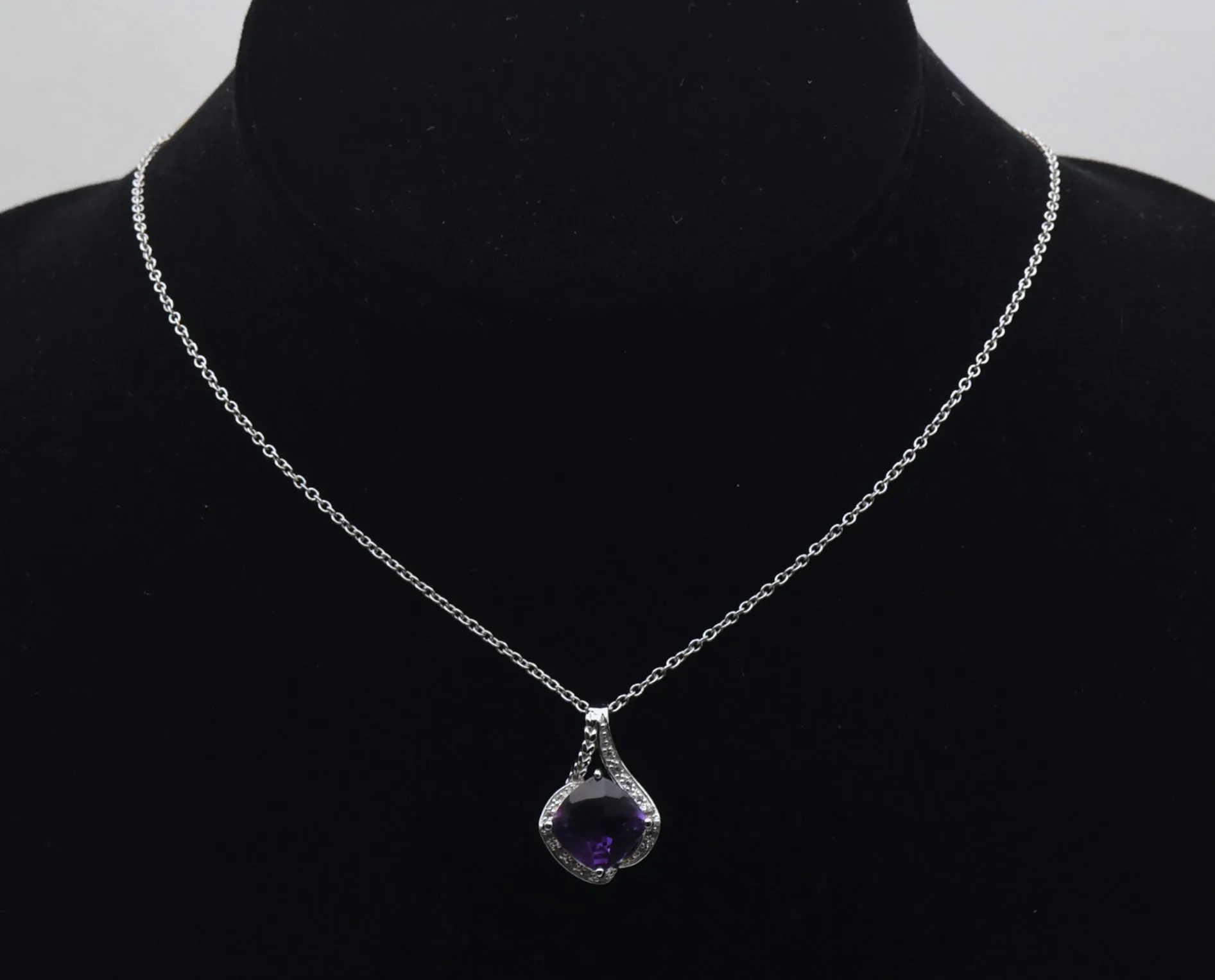 Vintage Amethyst and Rock Crystal Sterling Silver Pendant on Sterling Chain Necklace - 18"