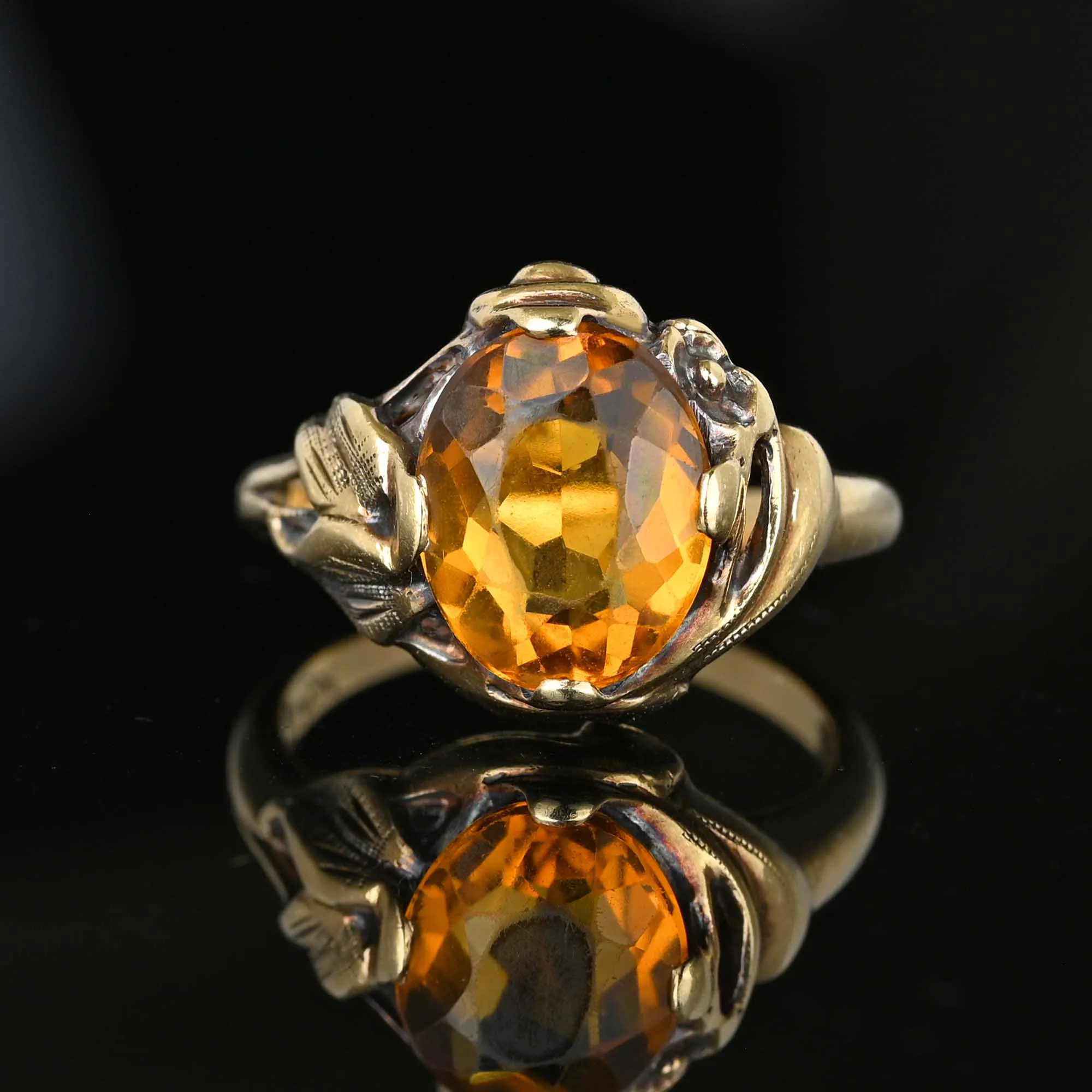 Vintage Gold Flower & Leaf 2.25 CTW Citrine Ring