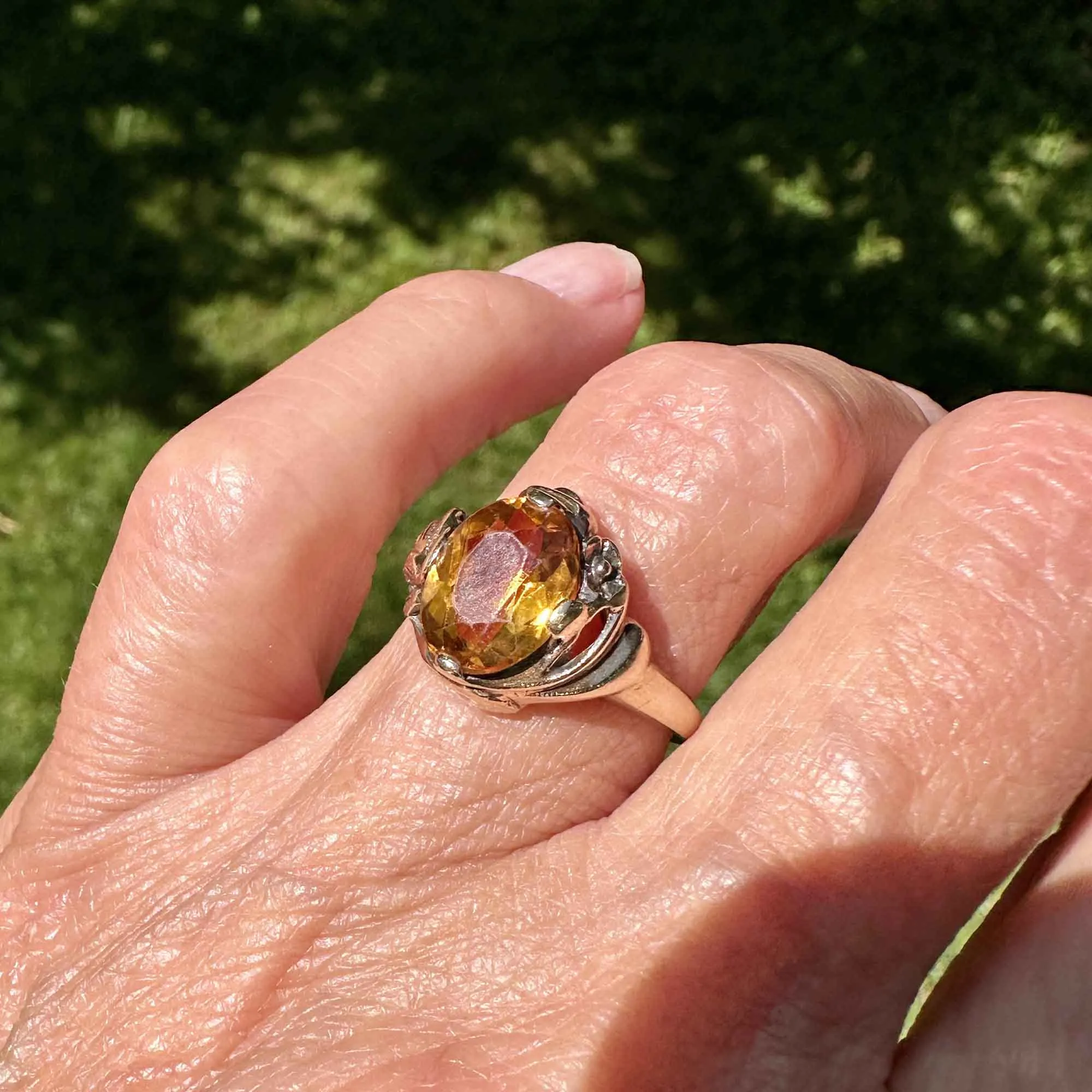 Vintage Gold Flower & Leaf 2.25 CTW Citrine Ring