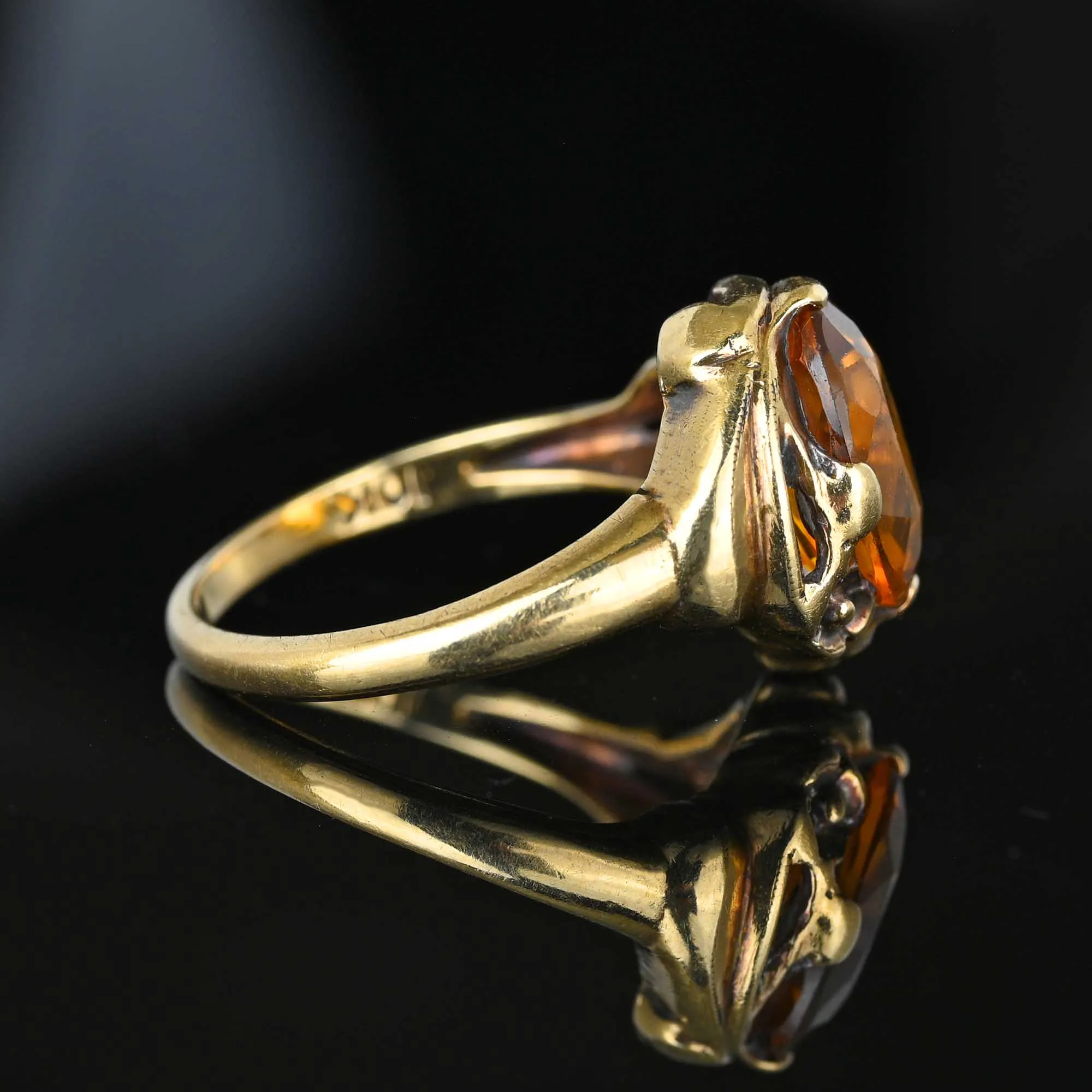 Vintage Gold Flower & Leaf 2.25 CTW Citrine Ring