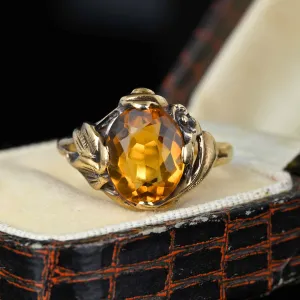 Vintage Gold Flower & Leaf 2.25 CTW Citrine Ring