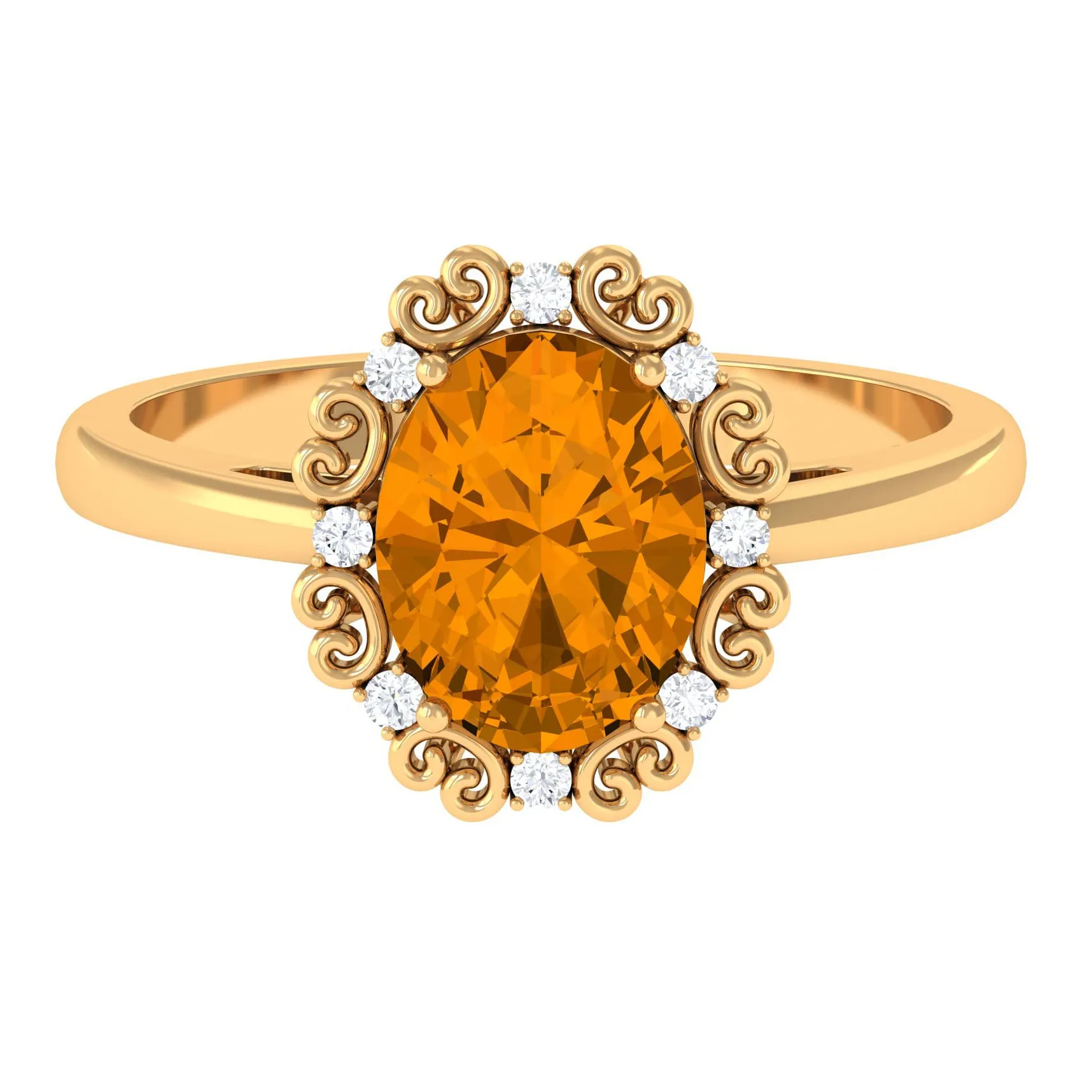 Vintage Inspired Oval Citrine Engagement Ring with Diamond