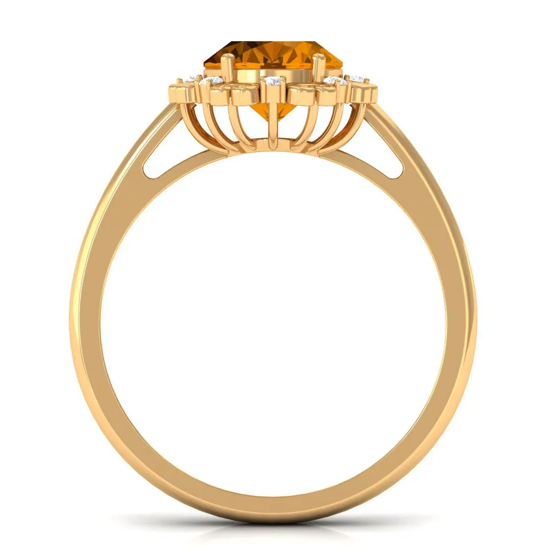 Vintage Inspired Oval Citrine Engagement Ring with Diamond