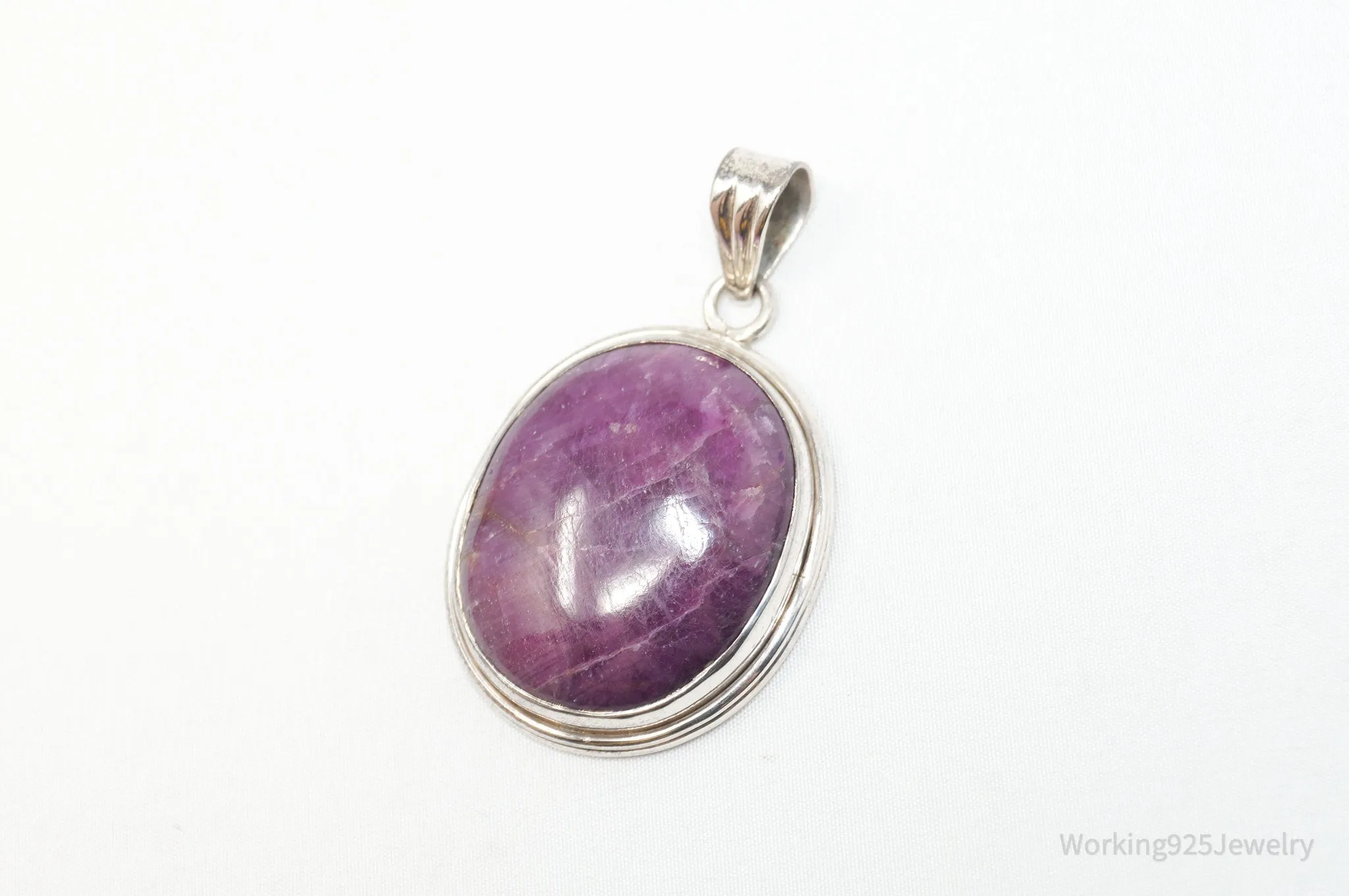 Vintage Large Purple Amethyst Sterling Silver Necklace Pendant