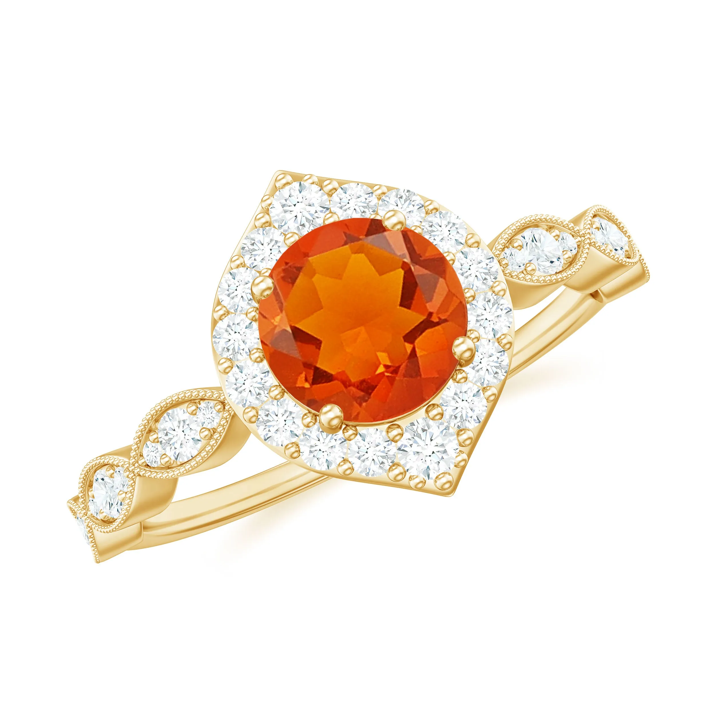 Vintage Style Fire Opal Engagement Ring with Diamond Accent