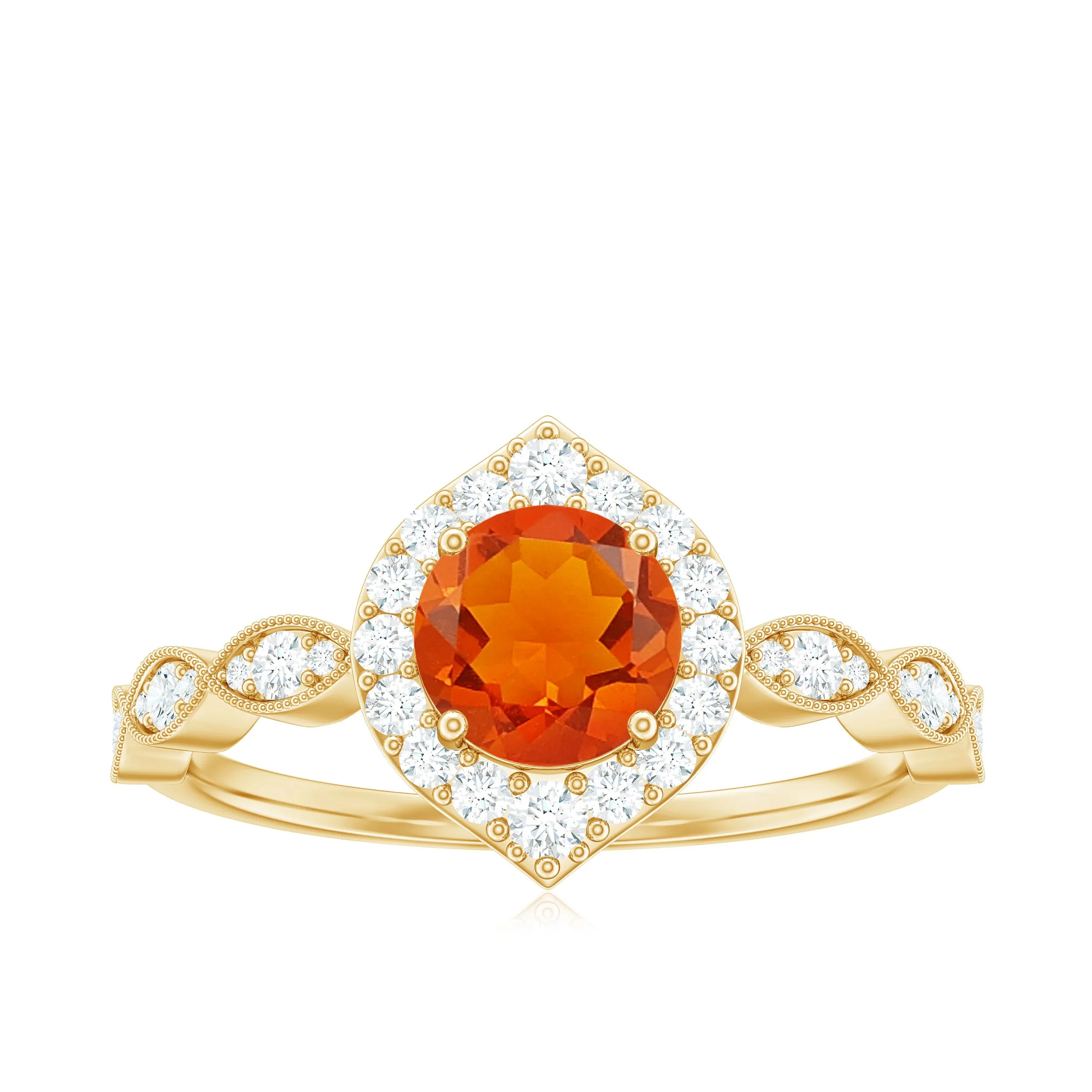 Vintage Style Fire Opal Engagement Ring with Diamond Accent