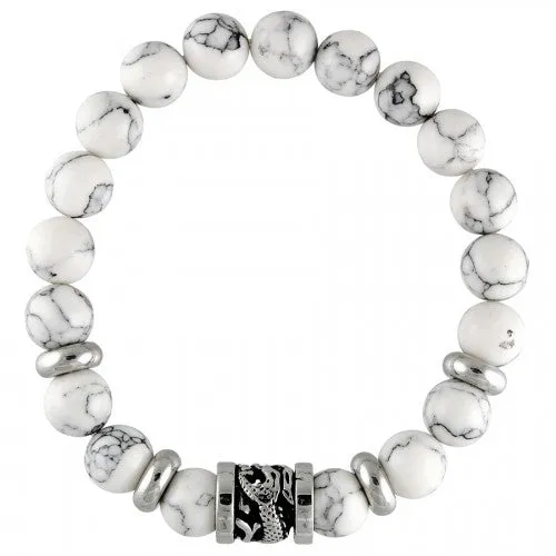 White Marble Stone Beads With Dragon Barrel Stainless Steel Charm Bracelet