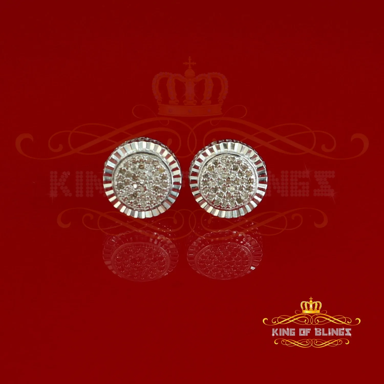 Women's 925 White Sterling Silver 0.15ct Diamond Men's Round-Shape Stud Earrings