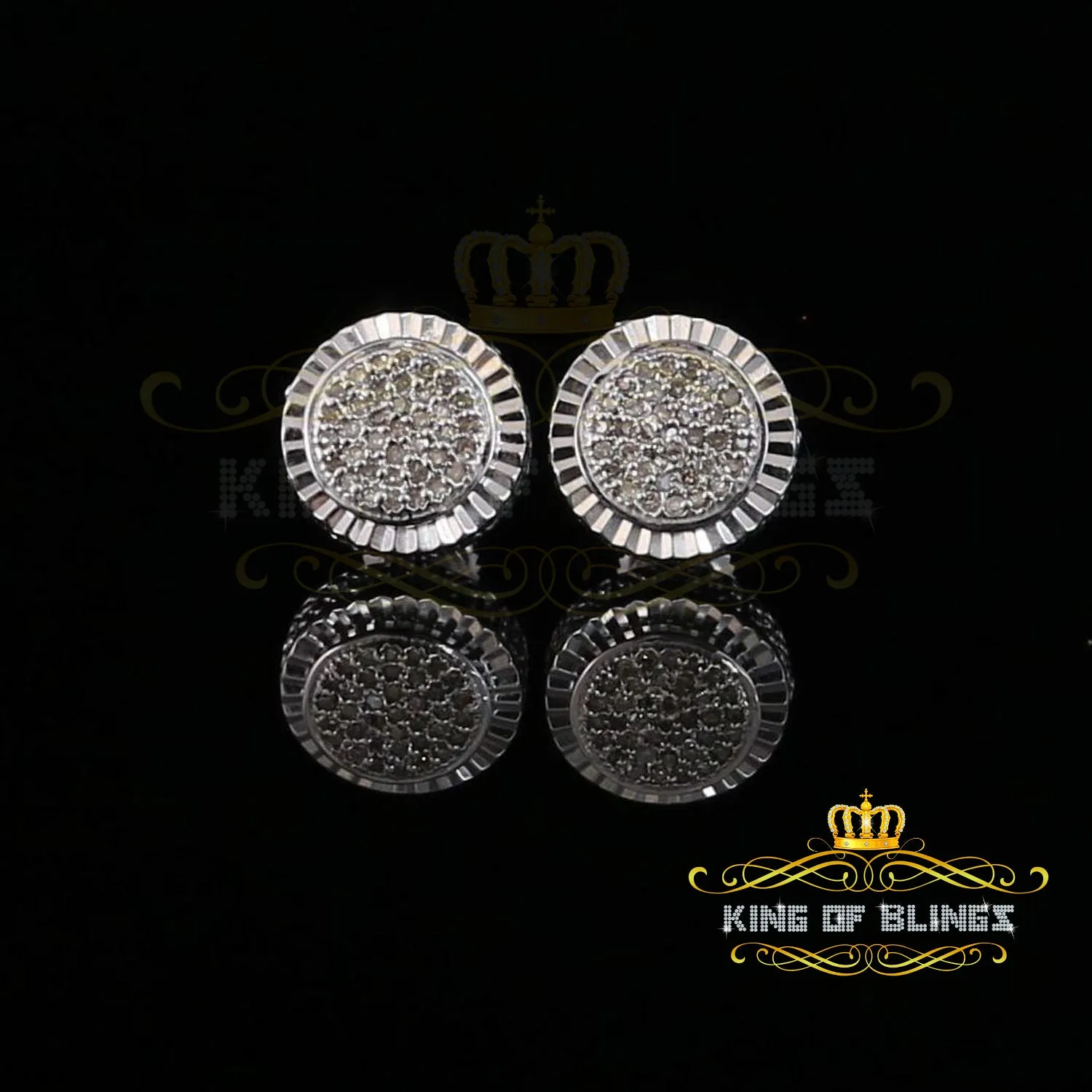 Women's 925 White Sterling Silver 0.15ct Diamond Men's Round-Shape Stud Earrings